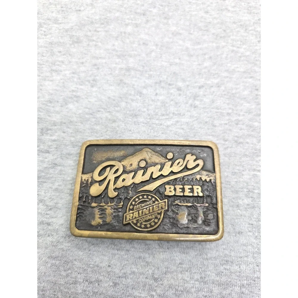 Rare Handmade AnaCortes Brass Works Rainier Beer Belt Buckle Made in USA Vintage